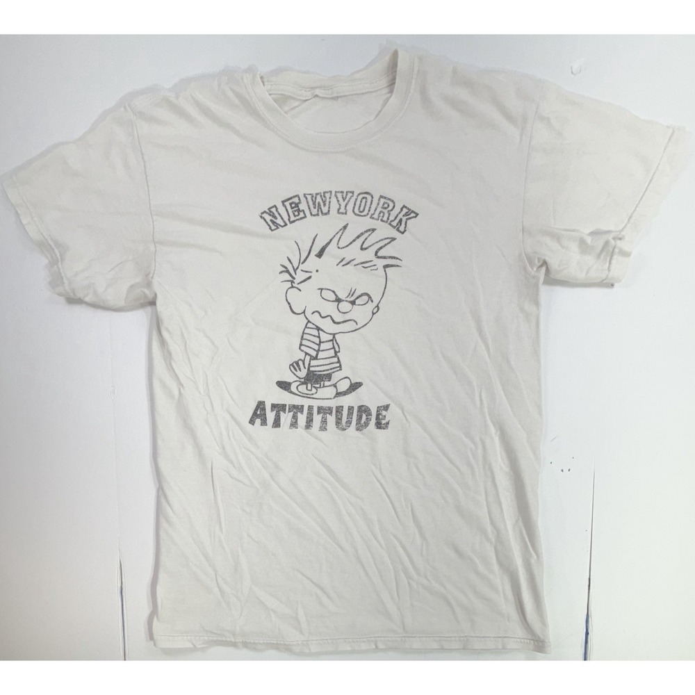 New York Attitude Cartoon Graphic T Shirt Mens Small White Vintage‎ Style